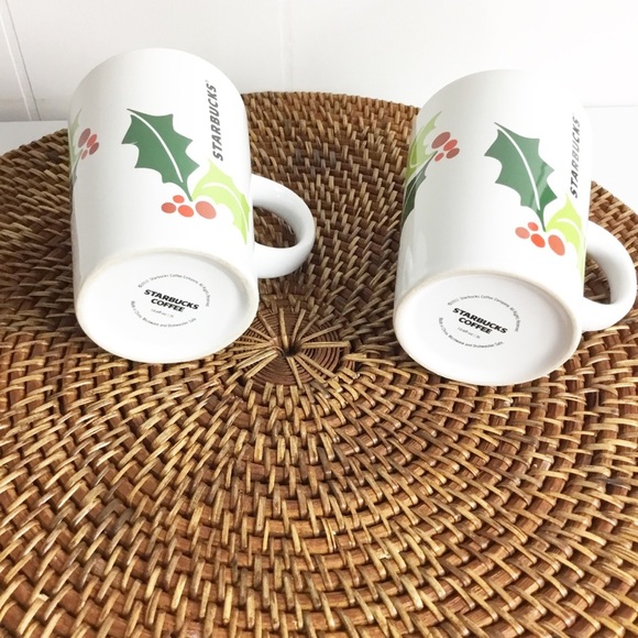 Starbucks Set Of 2 Holly Christmas Cups Mugs - Picture 5 of 6